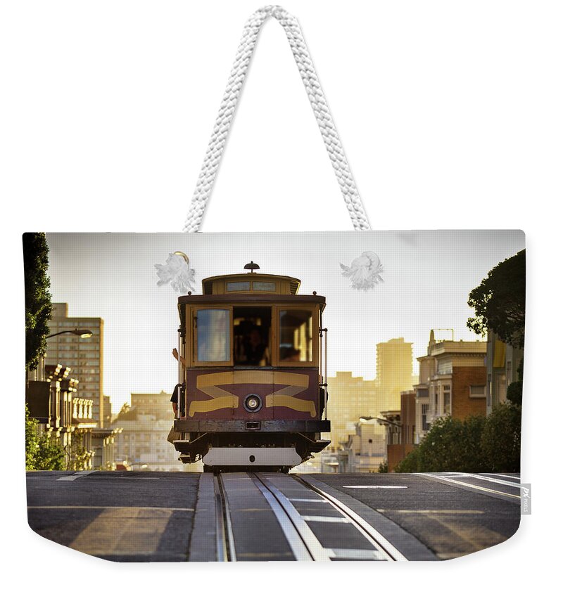 Railroad Track Weekender Tote Bag featuring the photograph California Street Cable Car by Hal Bergman Photography