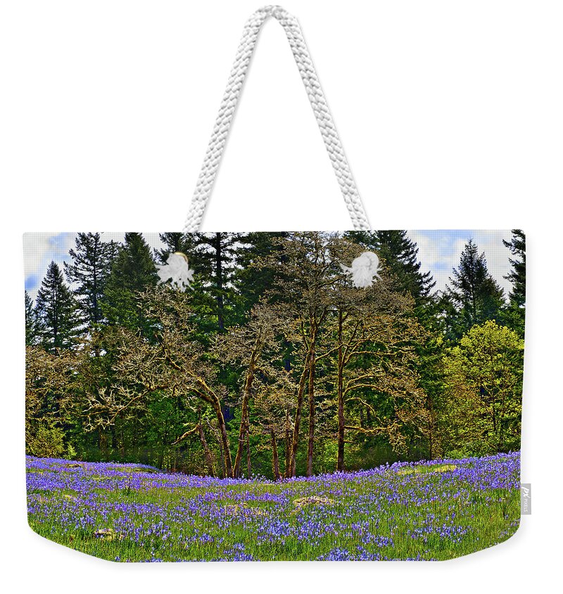 Camas Weekender Tote Bag featuring the photograph Camas Meadow by John Christopher