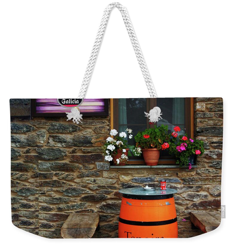 Street Scene Weekender Tote Bag featuring the photograph Camino Pilgrim's Repast by Rick Locke - Out of the Corner of My Eye