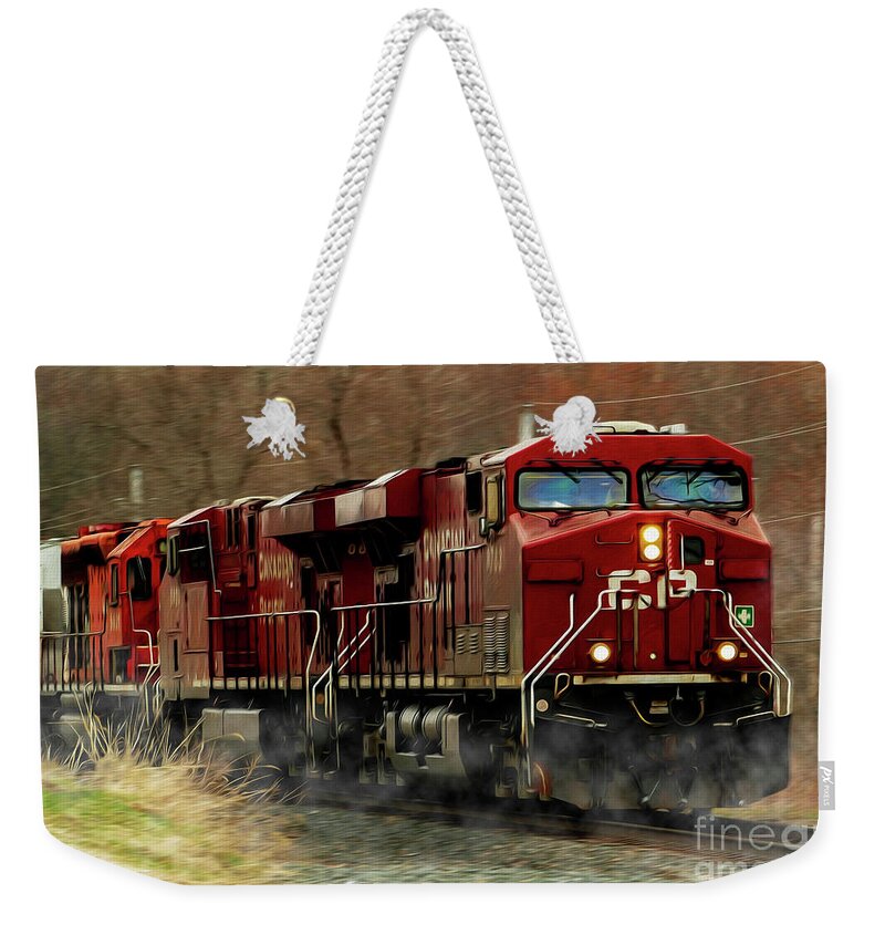 Train Weekender Tote Bag featuring the digital art Canadian Pacific Train Painting by Sandra J's