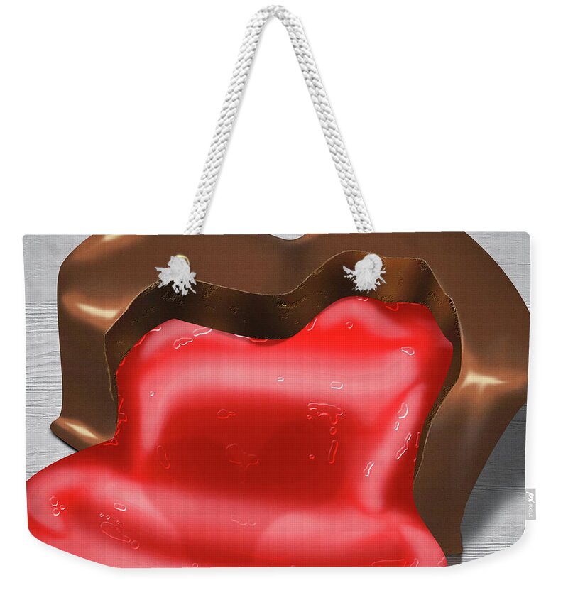 Candy Weekender Tote Bag featuring the digital art Candy with red heart by ENZO Art in photography