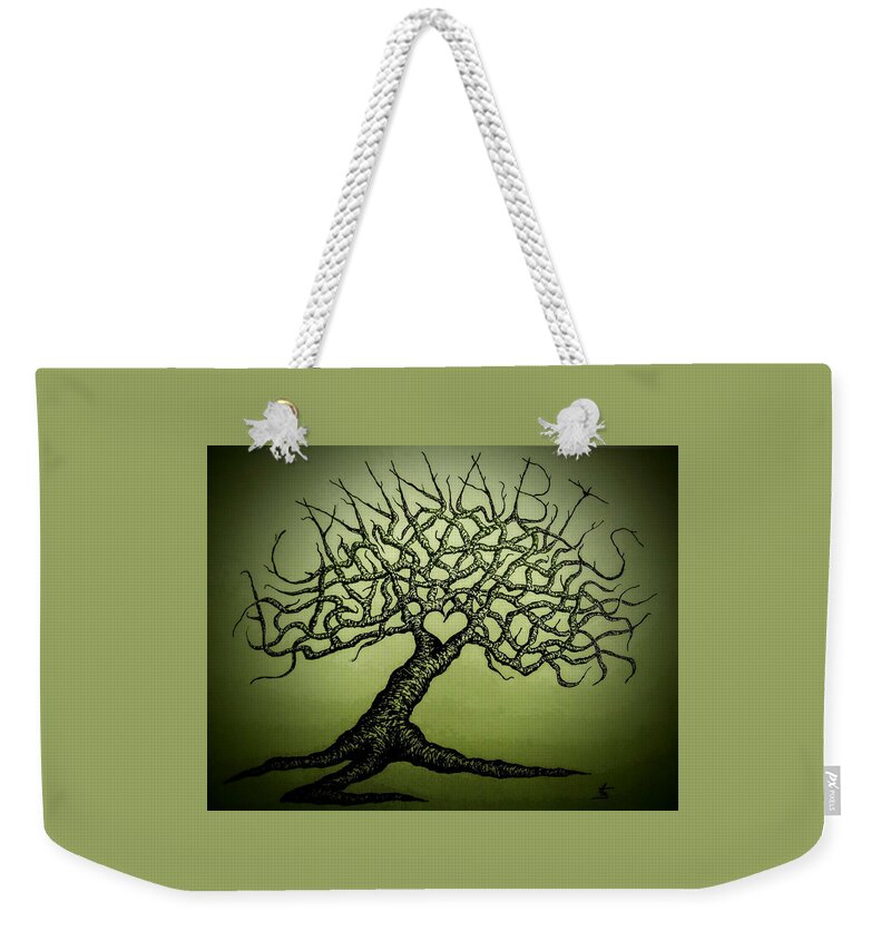 Cannabis Weekender Tote Bag featuring the drawing Cannabis Love Tree by Aaron Bombalicki