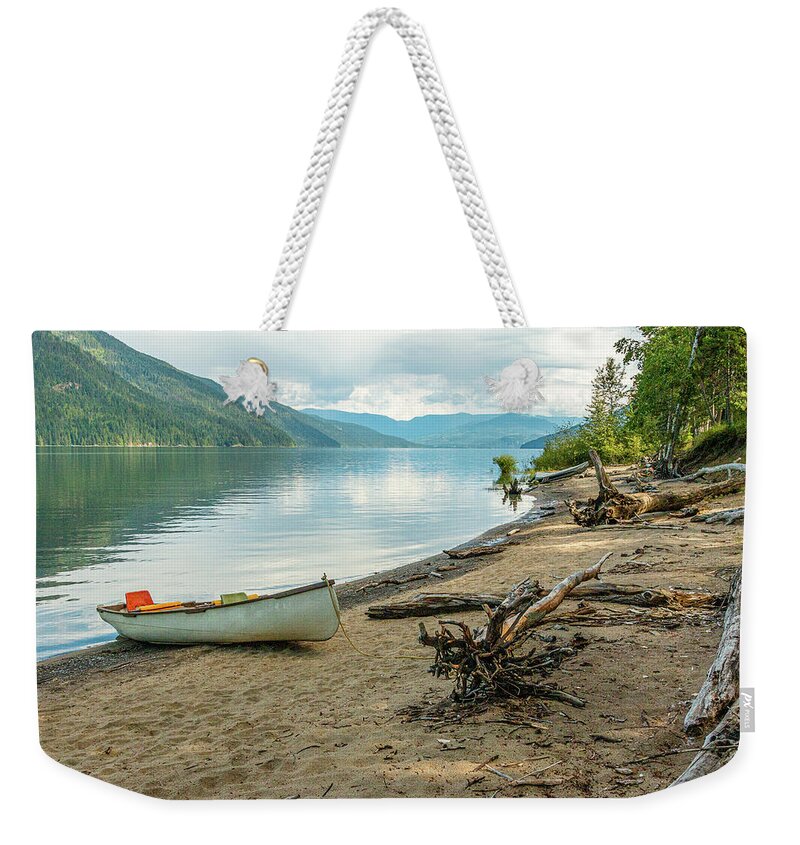 Landscapes Weekender Tote Bag featuring the photograph Canoe At Mable Lake by Claude Dalley