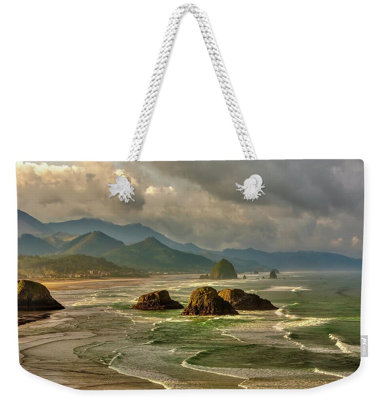 Tranquility Weekender Tote Bag featuring the photograph Canon Beach From Ecola State Park by Bob Pool