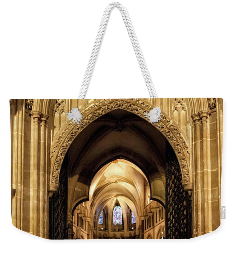 Landmark Weekender Tote Bag featuring the photograph Canterbury Cathedral Choir Screen by Shirley Mitchell