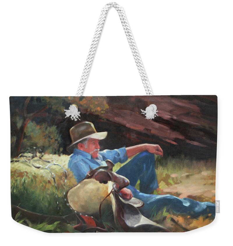 Western Art Weekender Tote Bag featuring the painting Canyon Rest by Carolyne Hawley