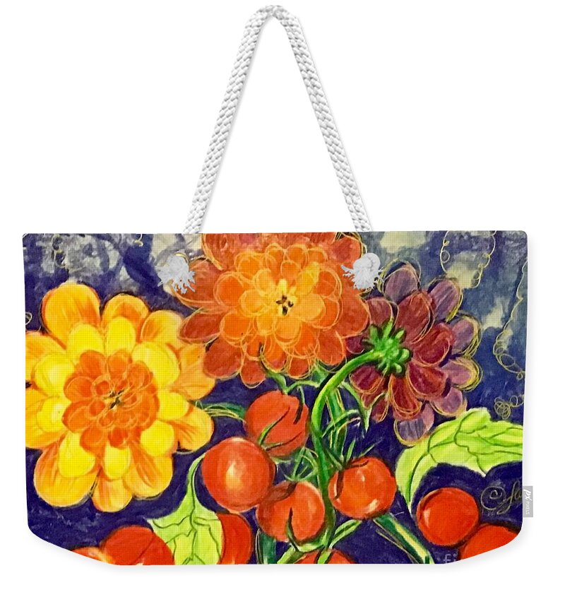 Abstract Flowers Weekender Tote Bag featuring the mixed media Caprices by Laurel Adams