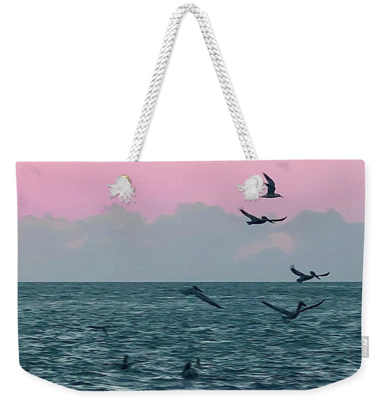 Birds Weekender Tote Bag featuring the photograph Captiva Island Sunset Seagulls Feast 3 by Shelly Tschupp