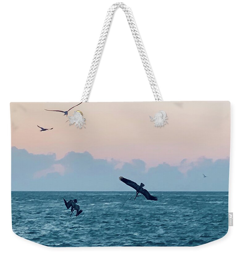 Birds Weekender Tote Bag featuring the photograph Captiva Island Sunset Seagulls Feast 4 by Shelly Tschupp