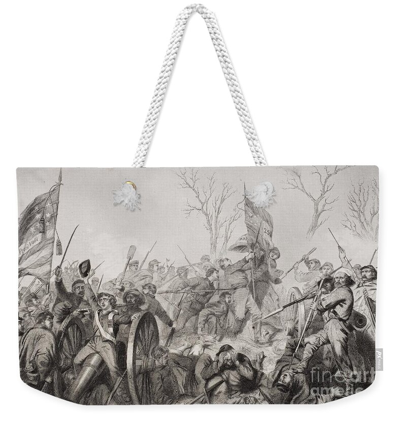 Tennessee Weekender Tote Bag featuring the painting Capture Of The Confederate Flag At The Battle Of Murfreesboro In 1862 by Alonzo Chappel