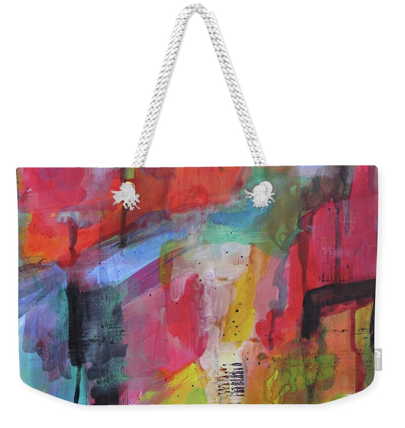 Abstract Weekender Tote Bag featuring the painting Carnival Ride I by Christine Chin-Fook