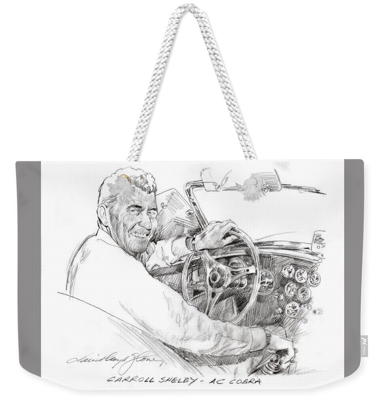 Carrol Shelby Weekender Tote Bag featuring the painting Carroll Shelby, Ac Cobra by David Lloyd Glover