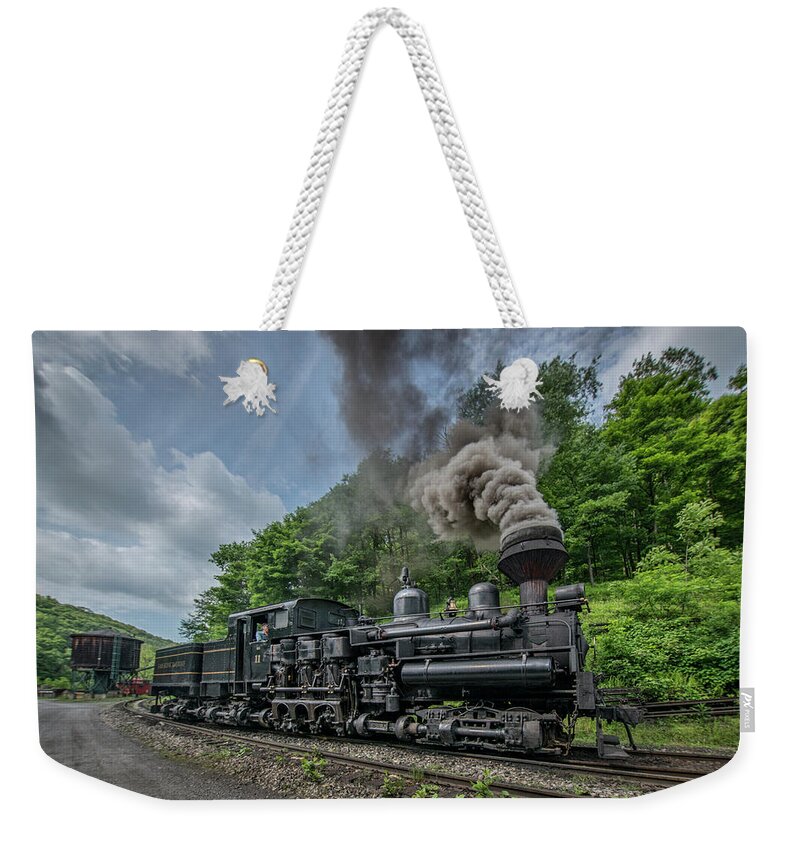 Railroad Weekender Tote Bag featuring the photograph Cass Scenic Railroad Shay #11 by Jim Pearson