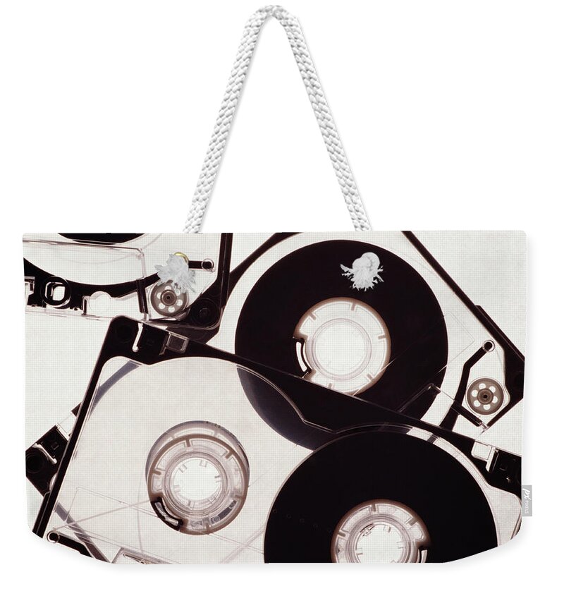 White Background Weekender Tote Bag featuring the photograph Cassette Tapes, Overhead View by Hans Neleman