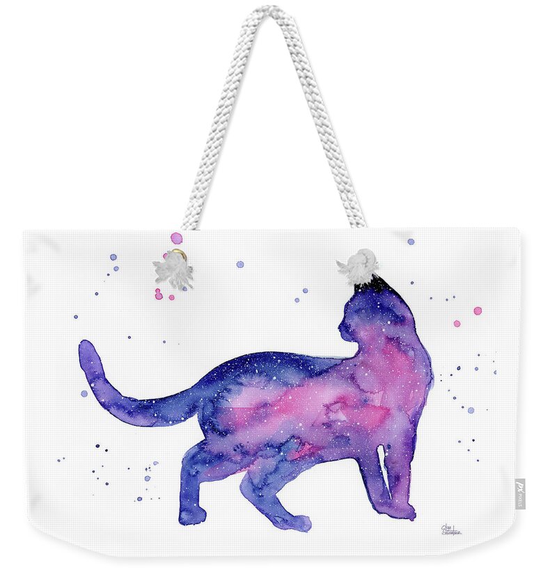 Cat Weekender Tote Bag featuring the painting Cat in Space by Olga Shvartsur
