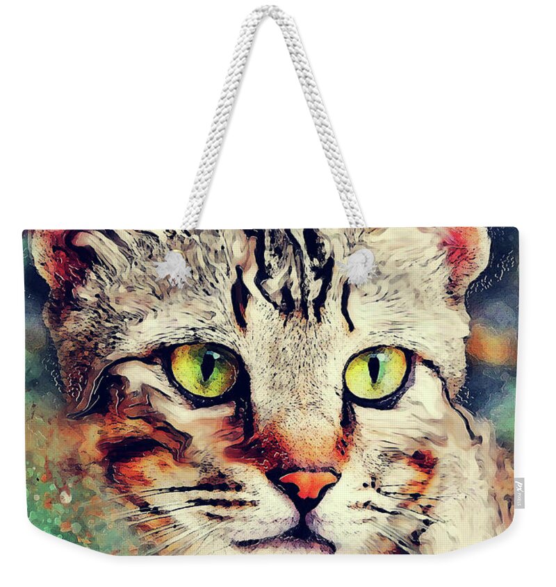 Cat Weekender Tote Bag featuring the digital art Cat Tiger art by Justyna Jaszke JBJart