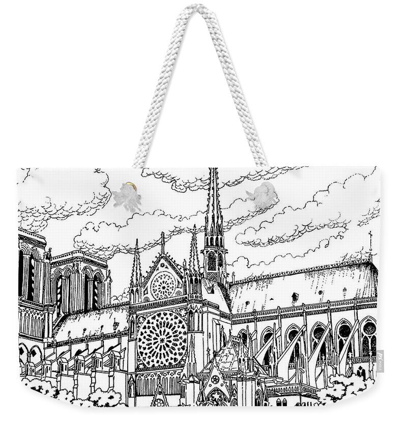 Cathedral Weekender Tote Bag featuring the drawing Notre Dame de Paris- Our Lady of Paris by William Hart McNichols