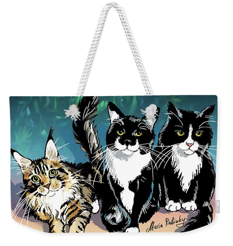 Cat Portrait Weekender Tote Bag featuring the digital art Cats by Maria Rabinky