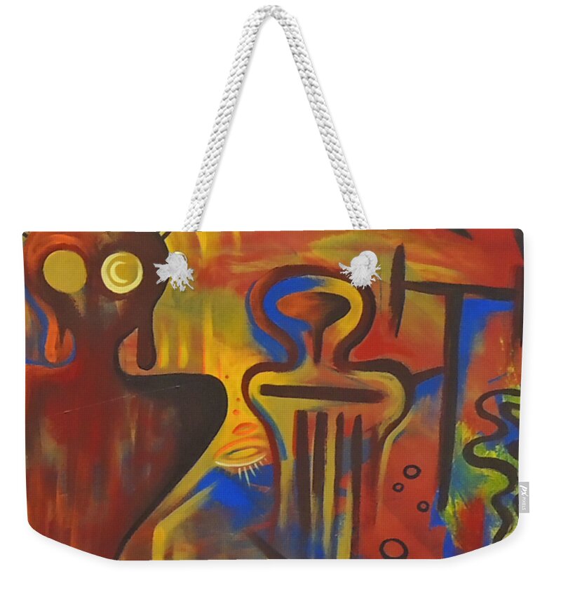 Ancient Aliens Weekender Tote Bag featuring the painting Cave Dwellers by Victor Rosario