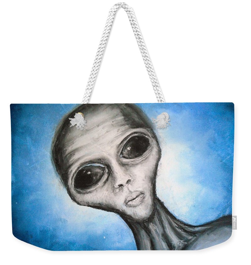 Alien Weekender Tote Bag featuring the pastel Celestial Spirits by Jen Shearer