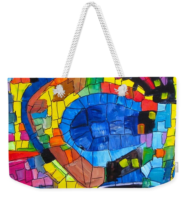 Blue Weekender Tote Bag featuring the painting Central Blue by Barbara O'Toole