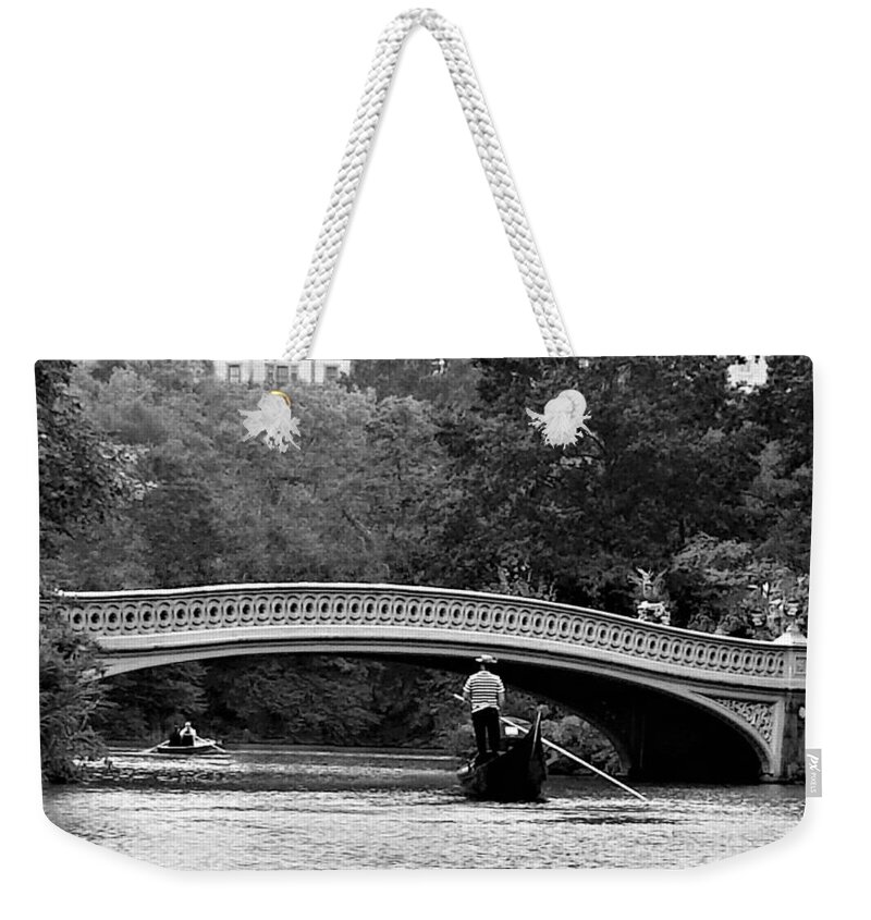 Gondola Weekender Tote Bag featuring the photograph Central Park Gondola B W by Rob Hans