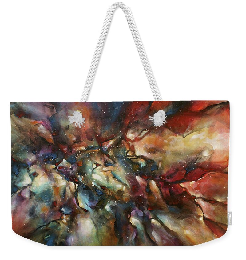 Abstract Weekender Tote Bag featuring the painting  Chain Reaction by Michael Lang
