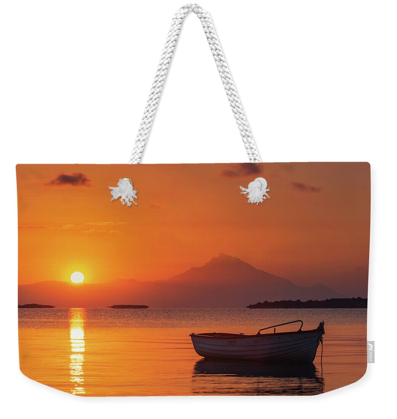 Aegean Sea Weekender Tote Bag featuring the photograph Chalkidiki Sunrise by Evgeni Dinev