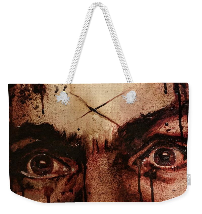 Ryan Almighty Weekender Tote Bag featuring the painting CHARLES MANSONS EYES fresh blood by Ryan Almighty