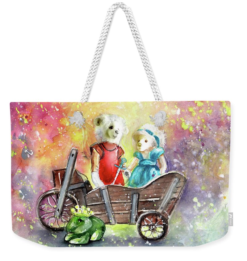 Teddy Weekender Tote Bag featuring the painting Charlie Bears King Of The Fairies And Thumbelina by Miki De Goodaboom