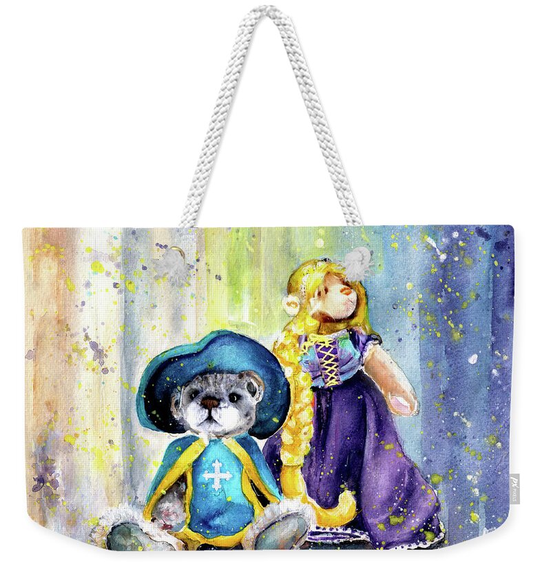 Teddy Weekender Tote Bag featuring the painting Charlie Bears Faux Pas And Princess by Miki De Goodaboom