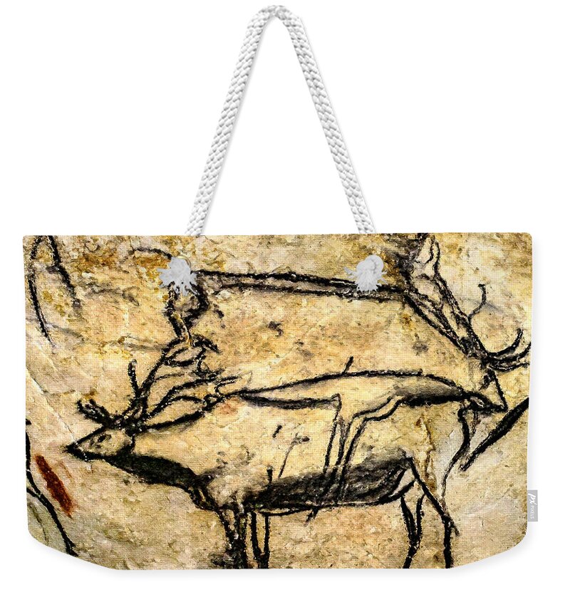Chauvet Deer Weekender Tote Bag featuring the digital art Chauvet Two Deer by Weston Westmoreland