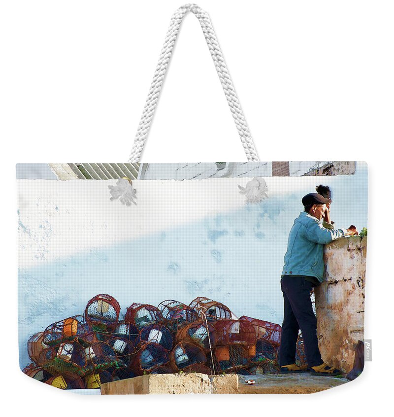 Crab Pots Weekender Tote Bag featuring the photograph Checking the Orders by Jessica Levant