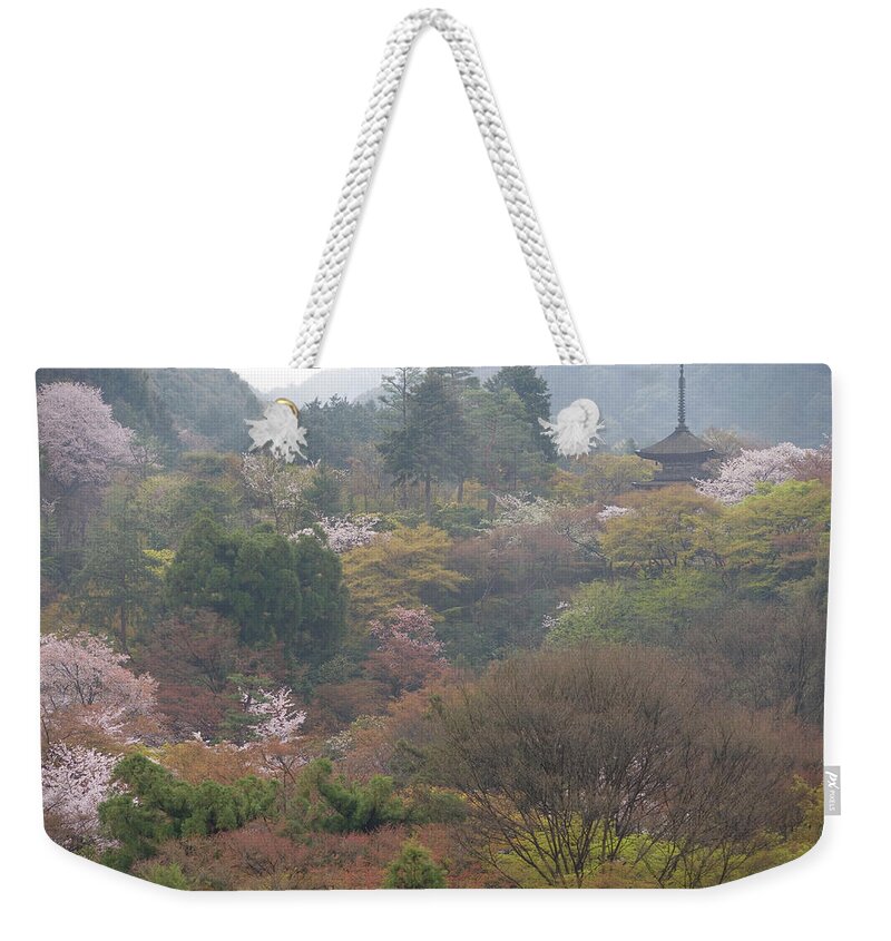 Scenics Weekender Tote Bag featuring the photograph Cherry Blossom With Kiyomizudera Temple by B. Tanaka