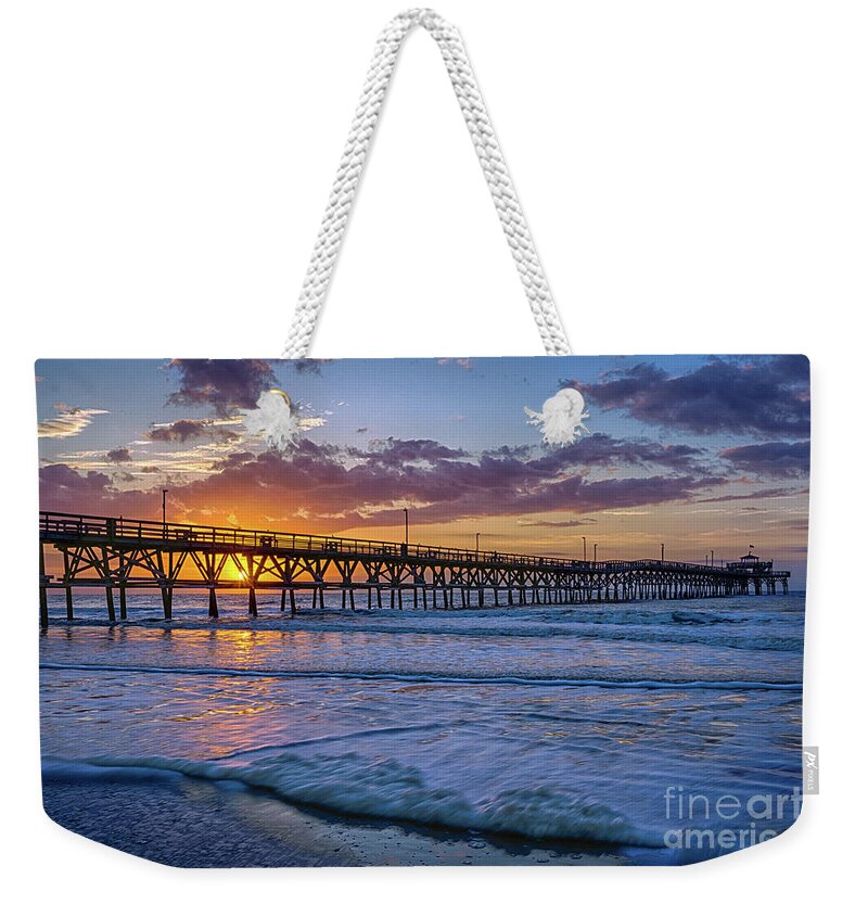 Cherry Grove Weekender Tote Bag featuring the photograph Cherry Grove Purple Sunrise by David Smith