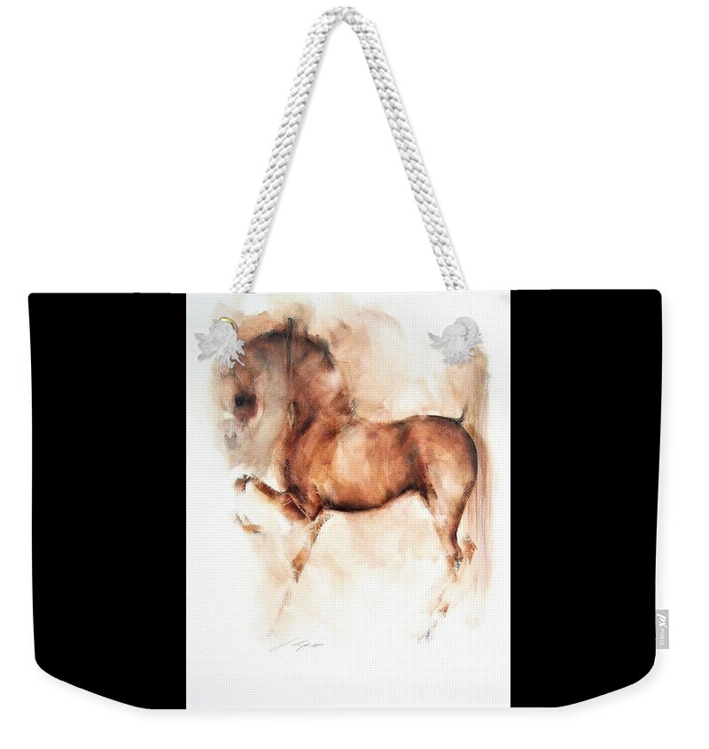 Equestrian Painting Weekender Tote Bag featuring the painting The Chestnut Horse by Janette Lockett