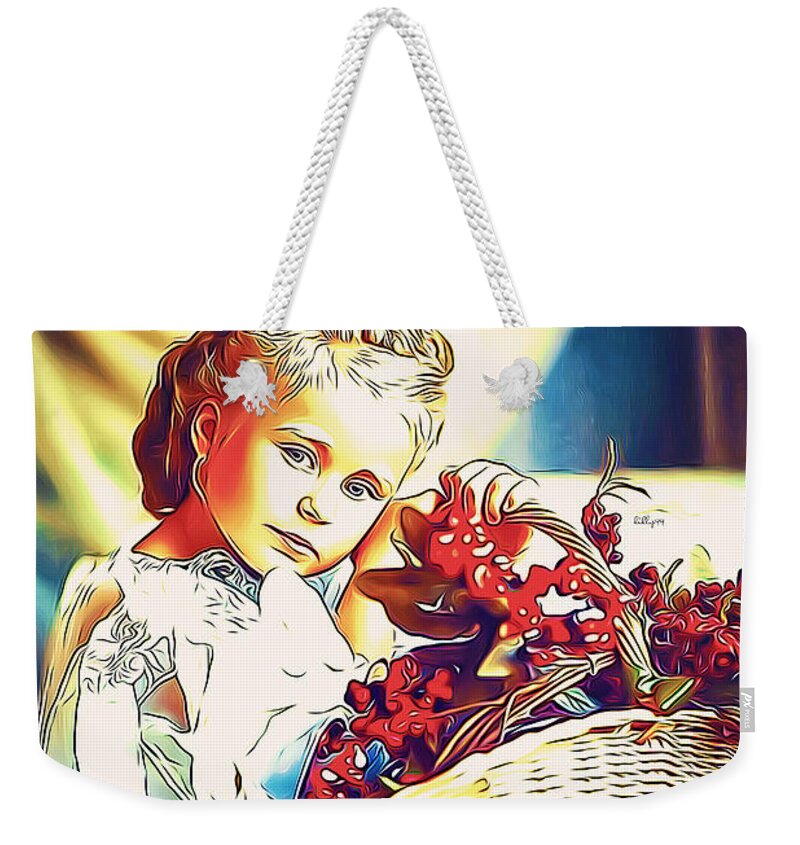 Paint Weekender Tote Bag featuring the mixed media Child with fruit basket by Nenad Vasic
