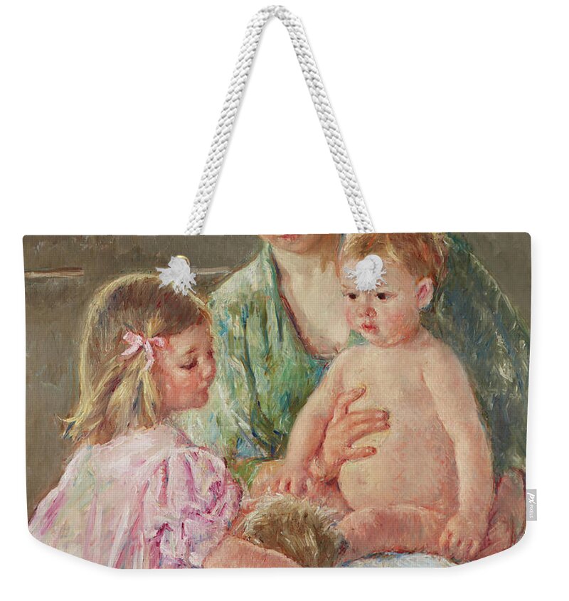 Cassatt Weekender Tote Bag featuring the painting Children Playing with a Dog, 1907 by Mary Stevenson Cassatt