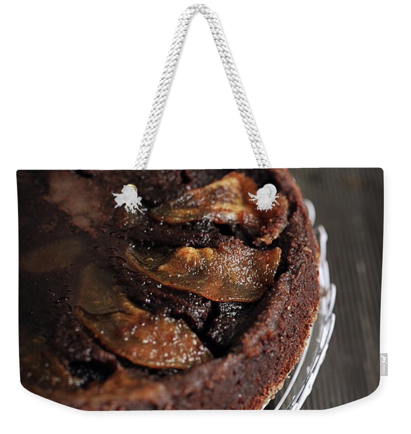 Stained Weekender Tote Bag featuring the photograph Chili And Pear Cake by = Blue Spoon =