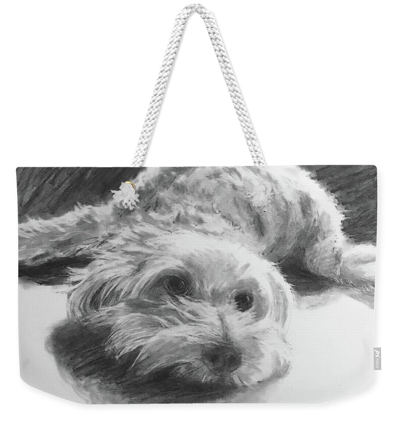 Dog Weekender Tote Bag featuring the drawing Chilling by Lavender Liu