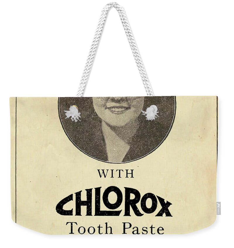 Dental Weekender Tote Bag featuring the photograph Chlorox Tooth Paste, 1921 by Pheasant Run Gallery