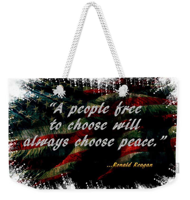 Ronald Reagan Weekender Tote Bag featuring the mixed media Choose Peace by Ed Taylor