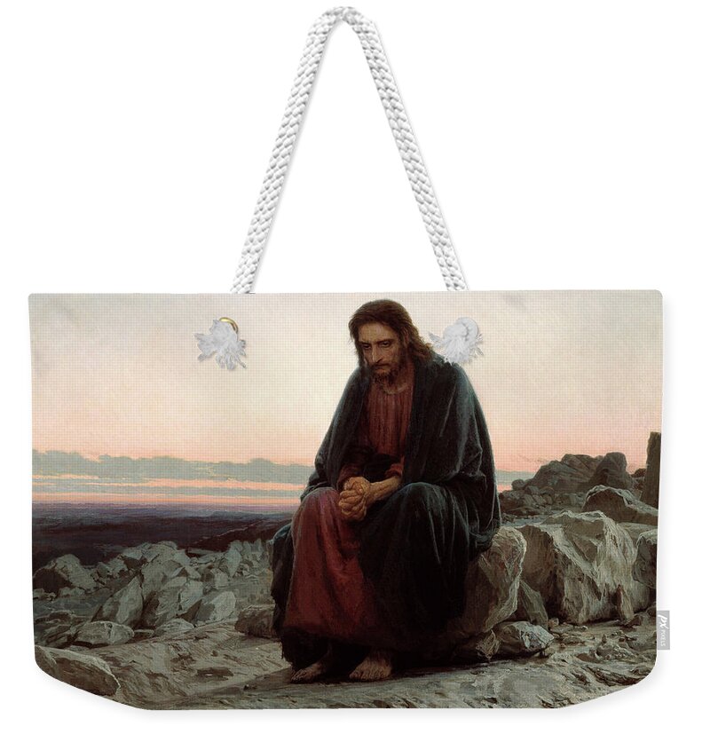 Wilderness Weekender Tote Bag featuring the painting Christ in the Wilderness by Ivan Kramskoy
