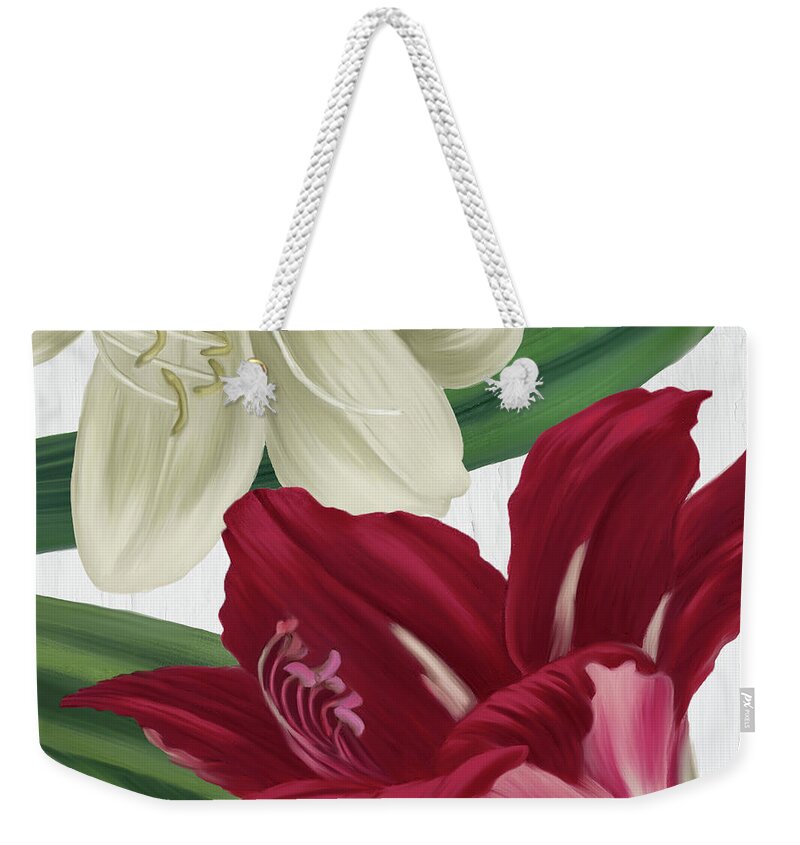 Amaryllis Weekender Tote Bag featuring the painting Christmas Amaryllis I by Mindy Sommers