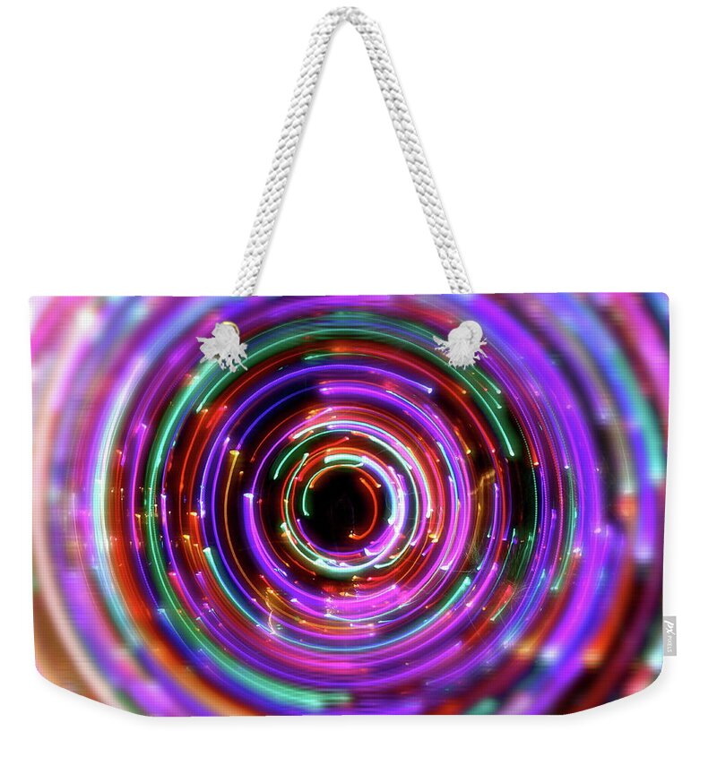 Focus Weekender Tote Bag featuring the photograph Christmas Lights Circle by Photo By Greg Thow