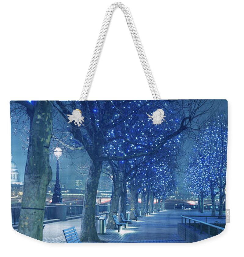 Photography Weekender Tote Bag featuring the photograph Christmas Lights On Trees, Thames by Panoramic Images