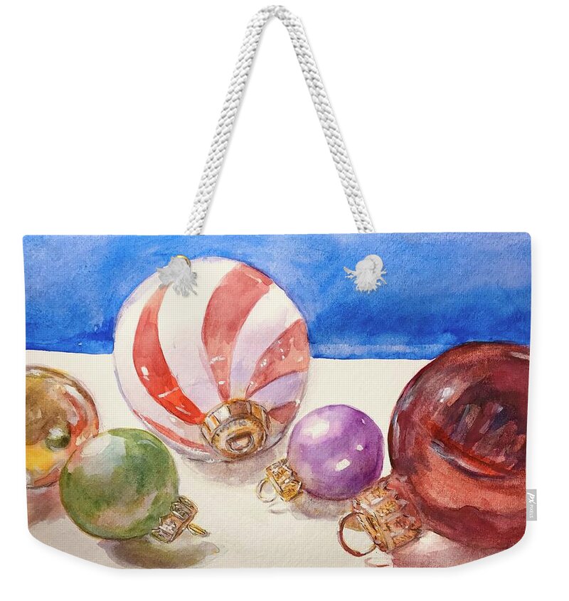 Watercolor Painting Of Christmas Ornaments/balls For Tree Weekender Tote Bag featuring the painting Christmas Ornaments by Lavender Liu