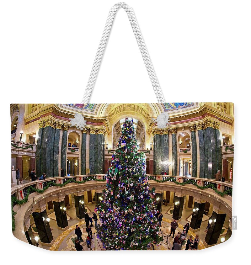 Madison Weekender Tote Bag featuring the photograph Christmas Tree -Capitol - Madison - Wisconsin 1 by Steven Ralser