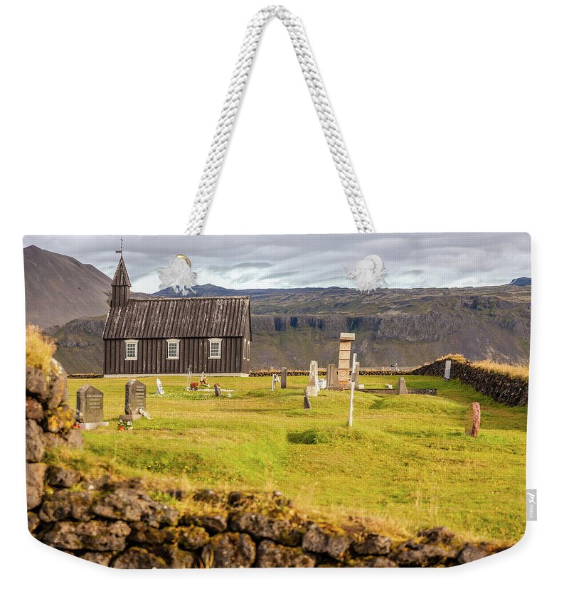 Church Weekender Tote Bag featuring the photograph Church Cemetery of Iceland by David Letts