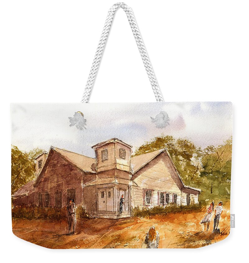 Church Weekender Tote Bag featuring the painting Church in the Woods by Barry Jones